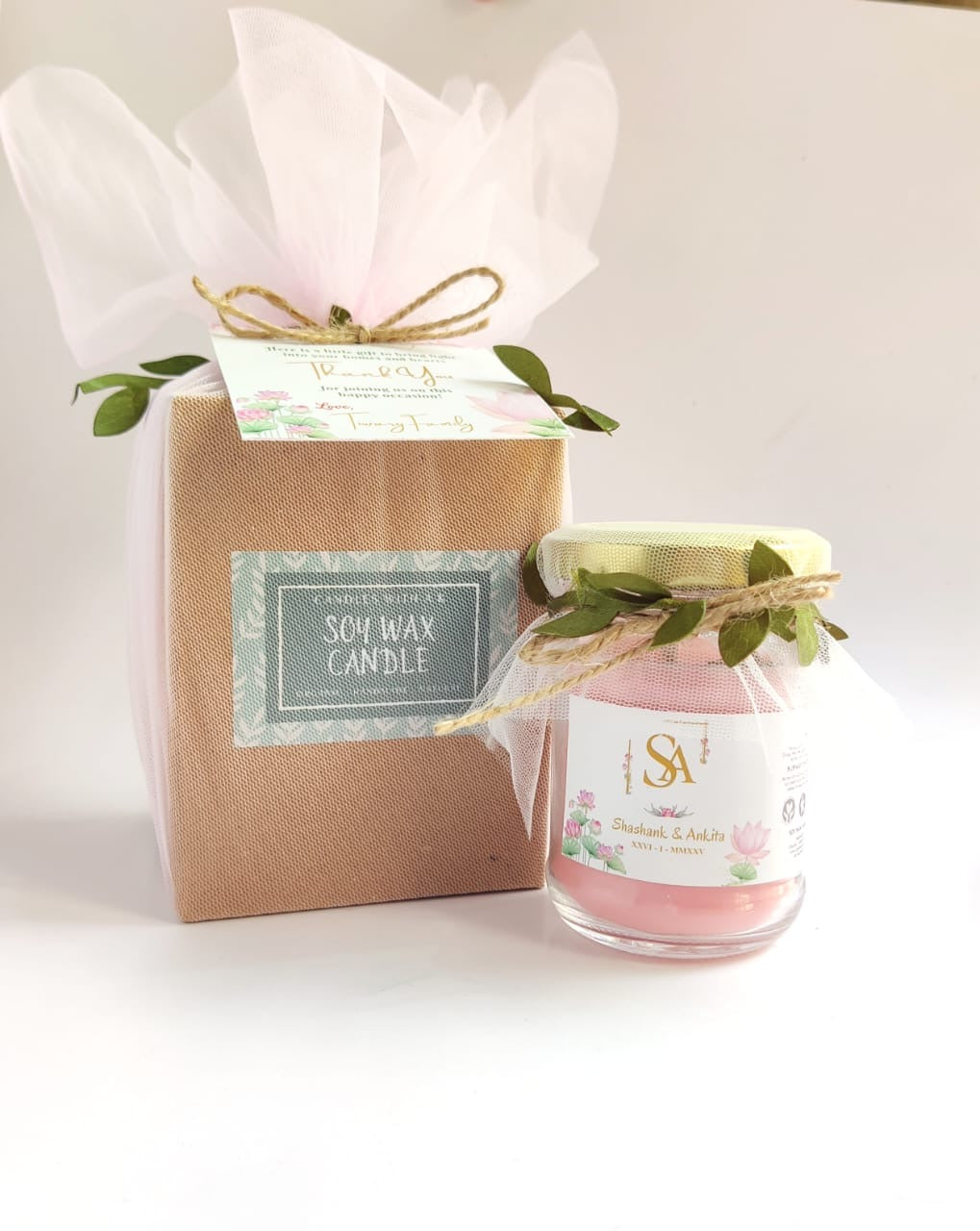 Votive Jar Candles for Return Gifts/Favours with Packaging & Personalised Tags