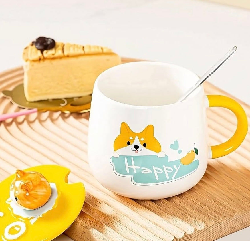 Cute Kitty Mug with Lid & Stirrer