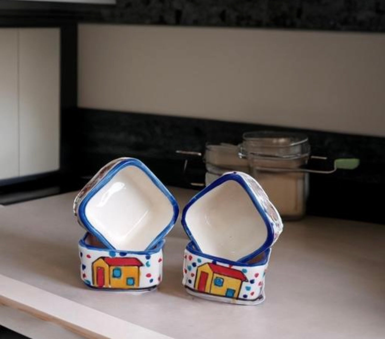 Huts Handpainted Dip/Chutney Bowls Set