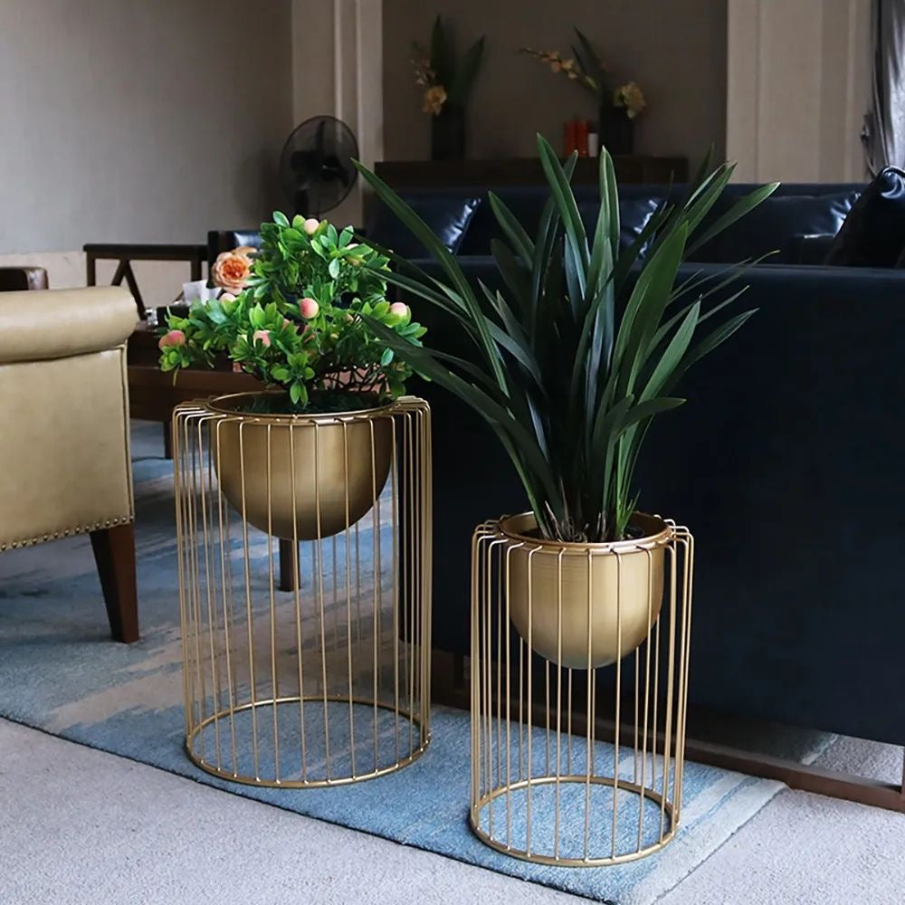 Set of 2 - Metal Floor Plant Stands (Gold)