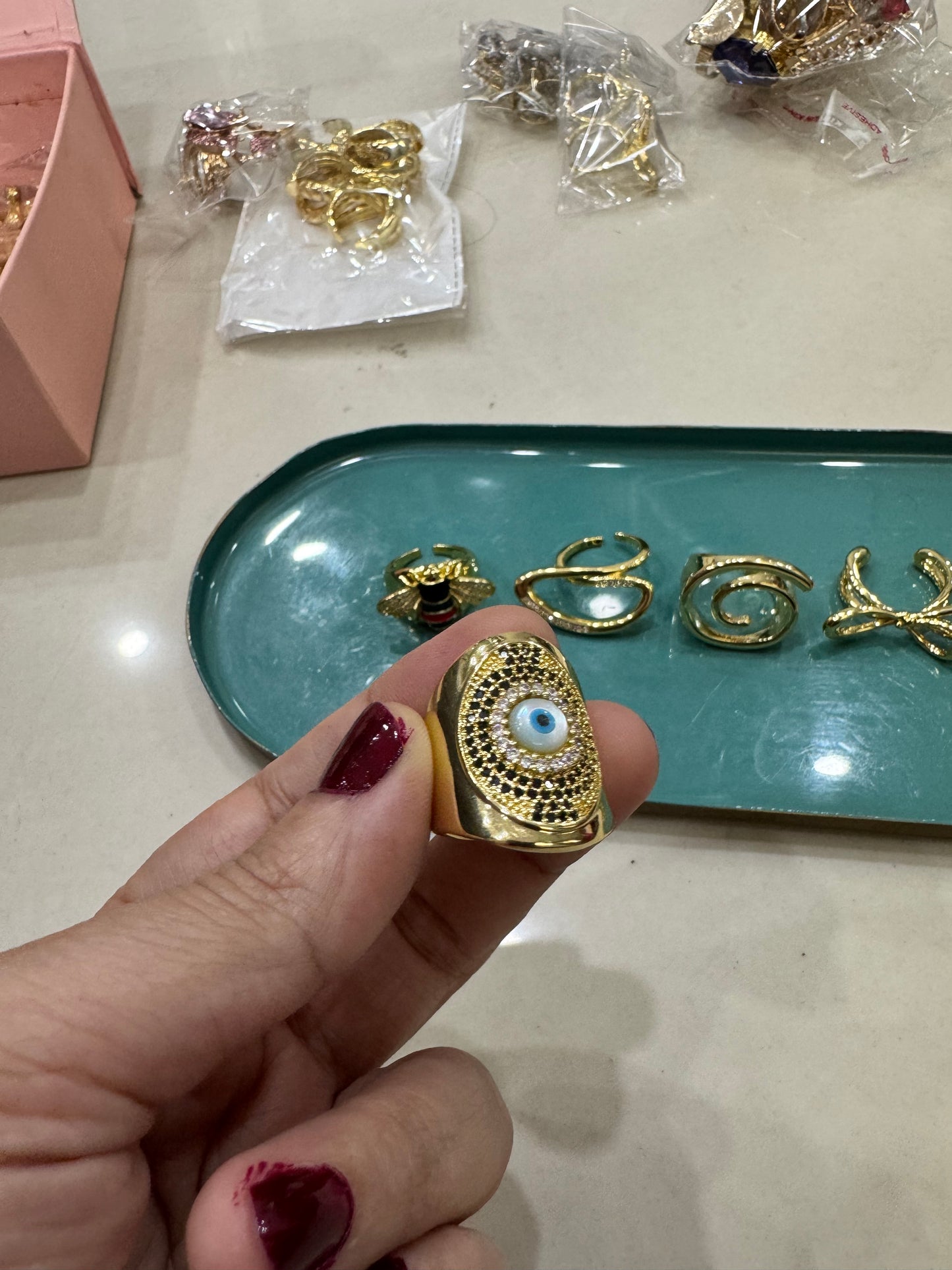Gold Plated Metal Rhinestones Evil Eye Ring