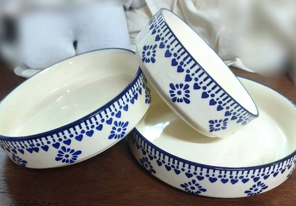 Elegant Motif Print Ceramic Stoneware Premium Bowls - Set of 3