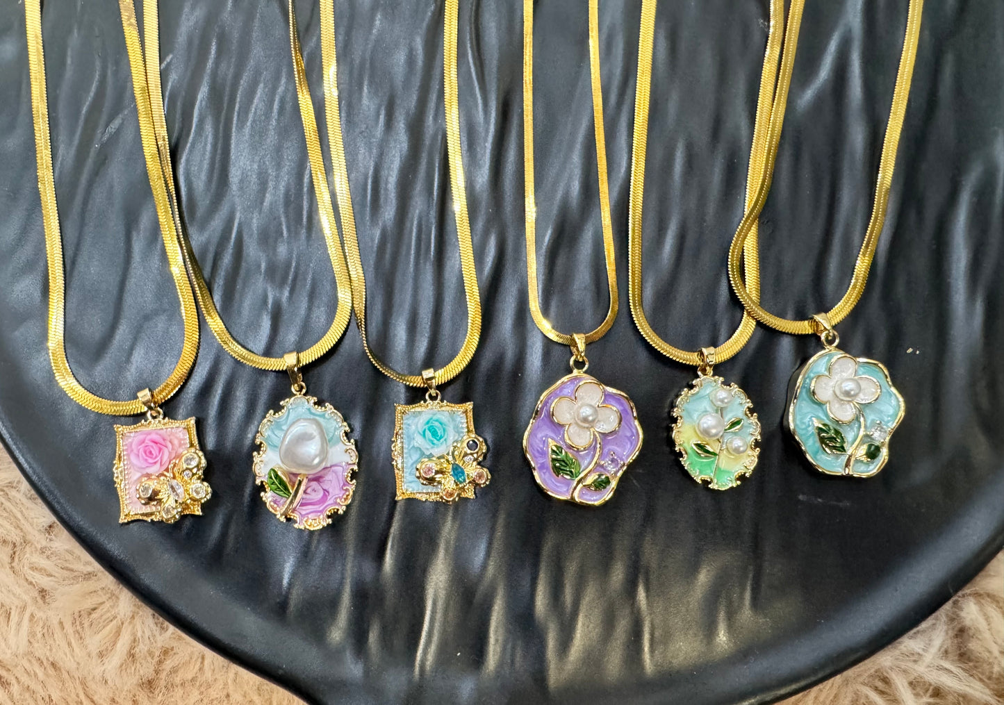Classic Gold Plated Enamel Pendant (Random Design)