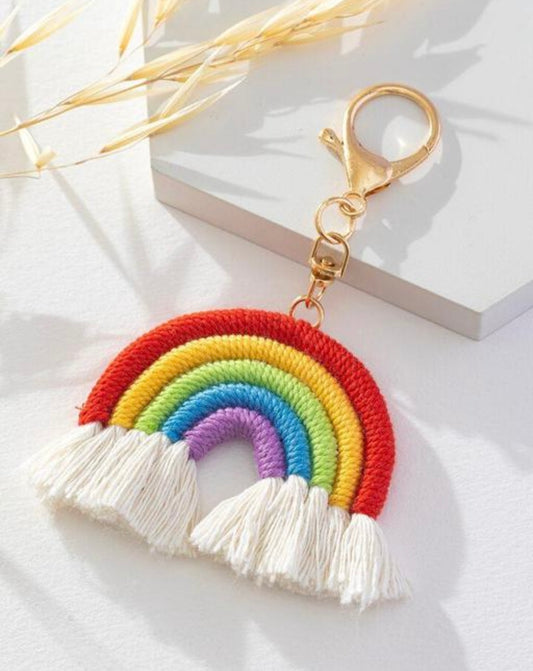 Handmade Macrame Rainbow Keychain with Tassels