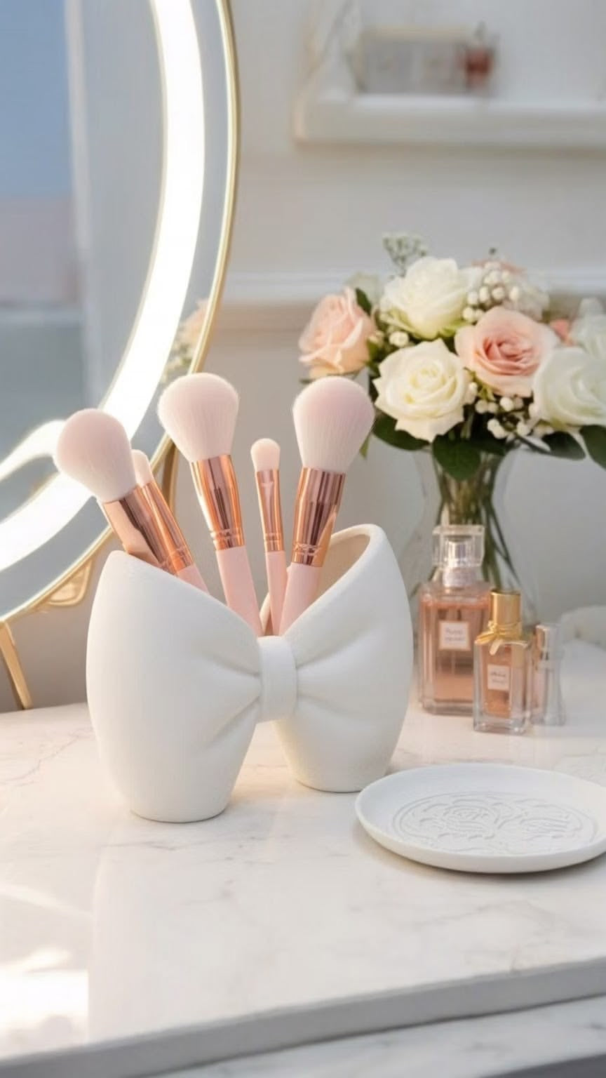 Decorative Multipurpose Bow Shape Brush Holder/Trinket Holder