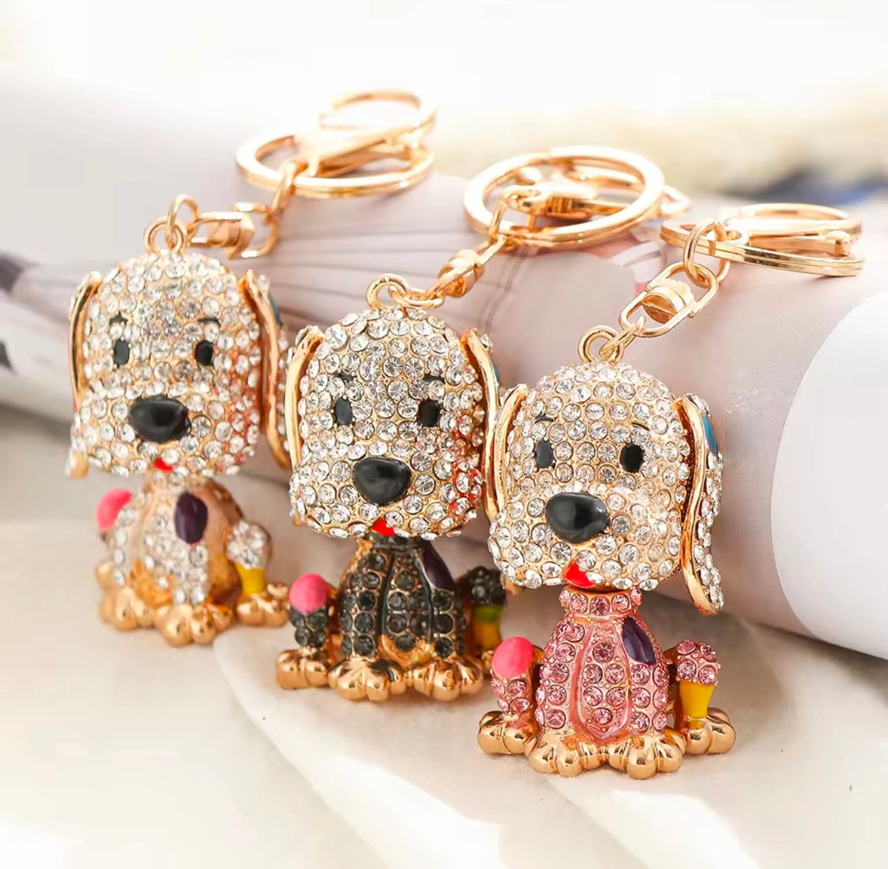 Cute Dog Shape Metal Rhinestones Keychain