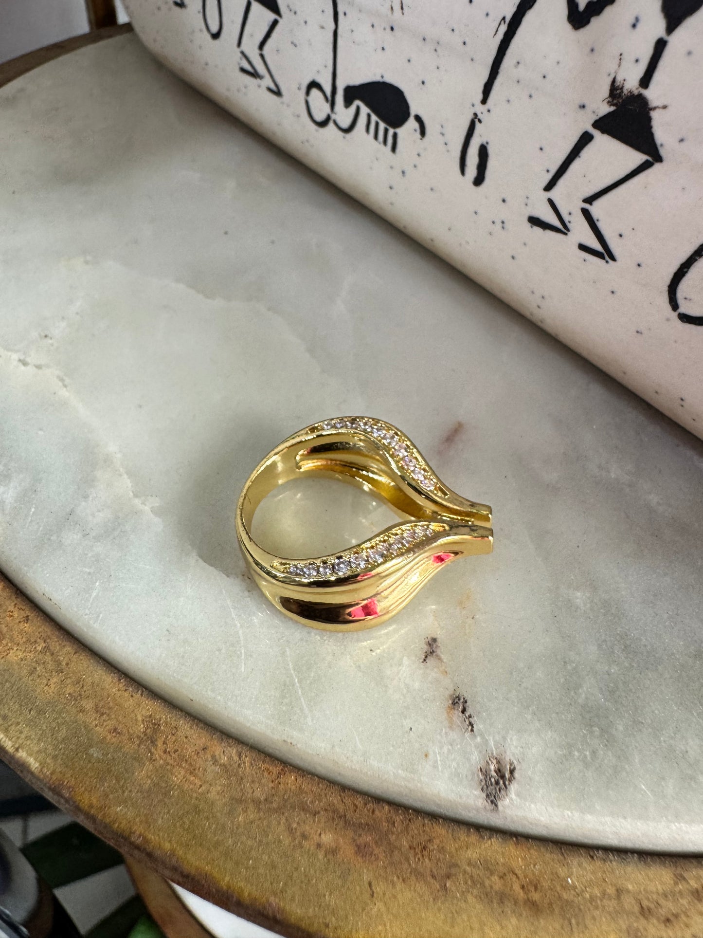 Elegant Gold Plated Rhinestones Studded Statement Ring
