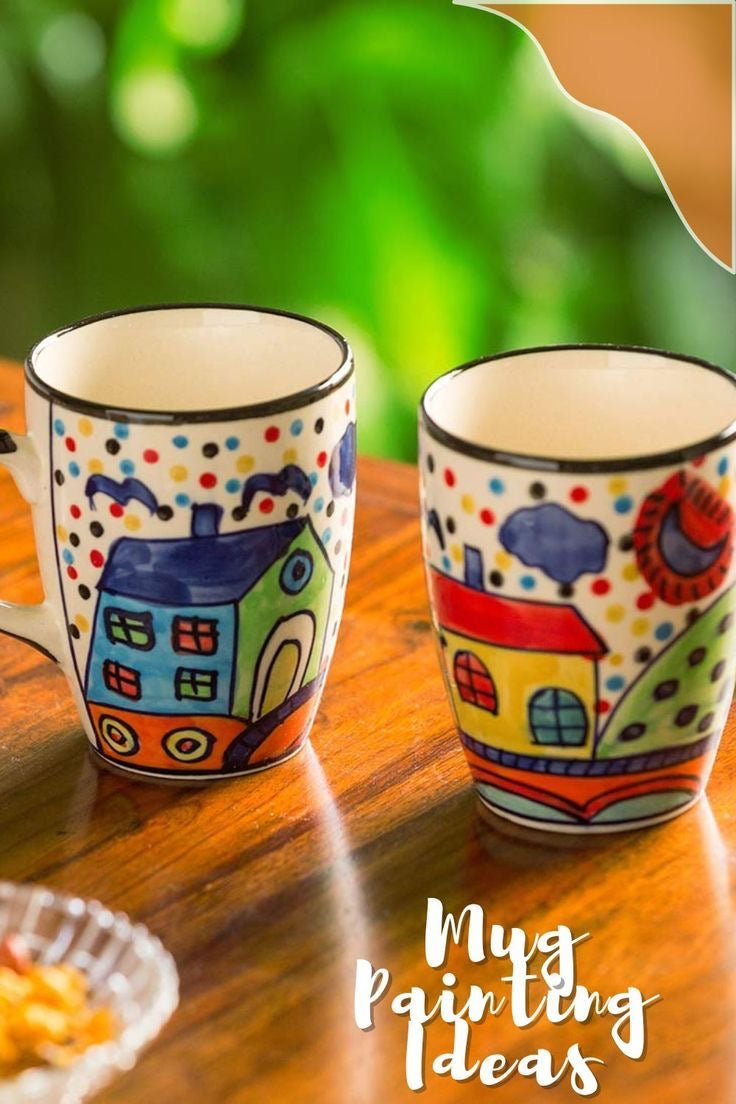 Huts Handpainted Mugs - Set of 2