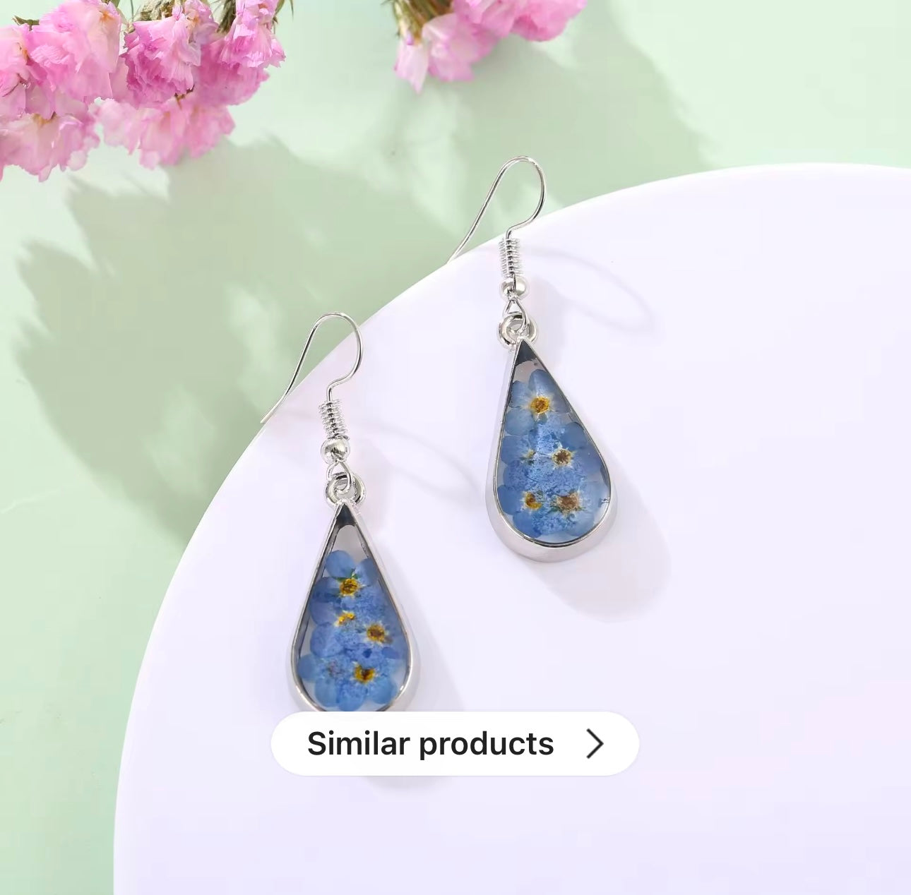 Earrings with Real Forget-Me-Not Pressed Flowers