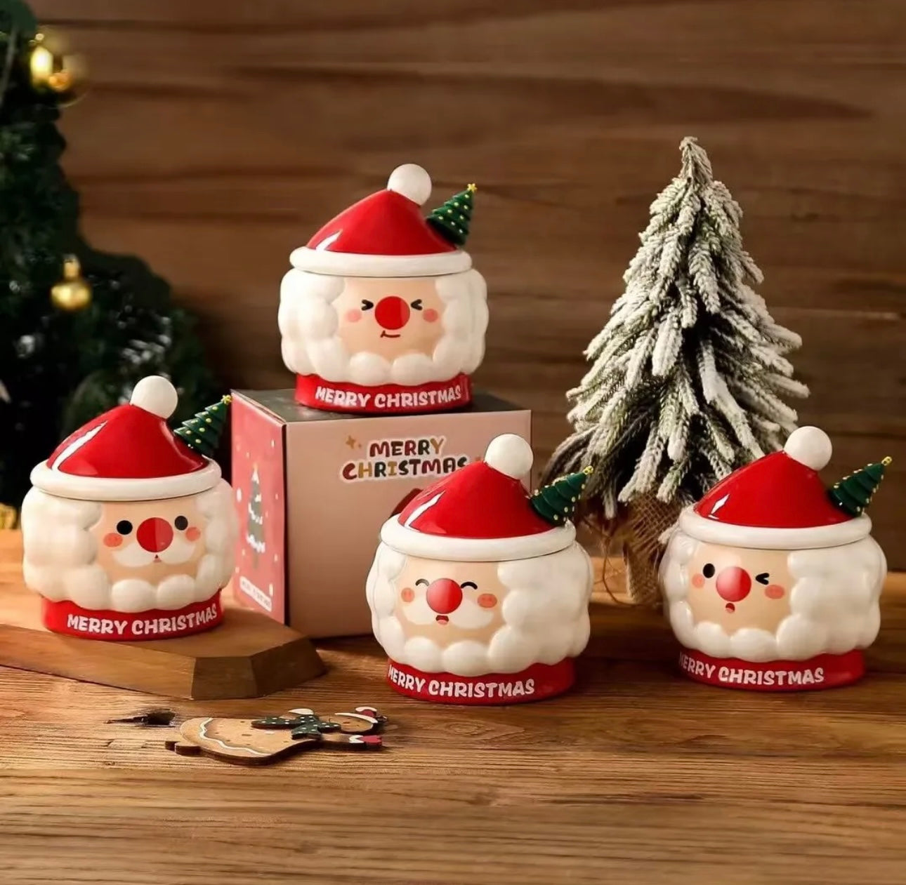 Santa Mug with Lid and Spoon