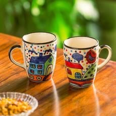 Huts Handpainted Mugs - Set of 2