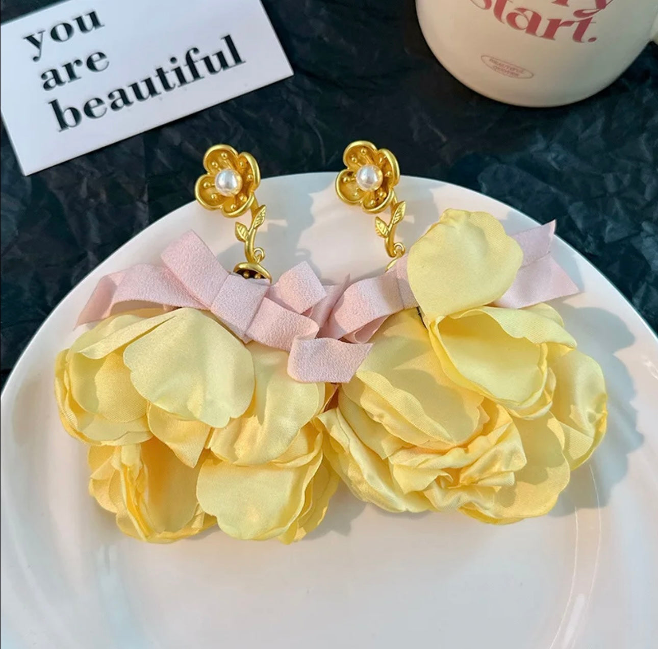 Satin Fabric Flower Earrings