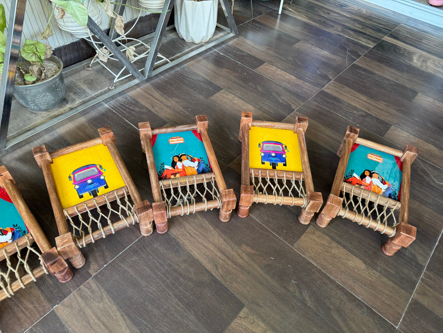 Ethnic “Auto Riksha” Print Wooden Khatiya Tray/ Khaat Tray / Khaat Platter / Khatiya Platter / Cot Tray
