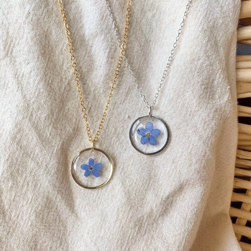 Petite Pendant with Real Forget-Me-Not Flower