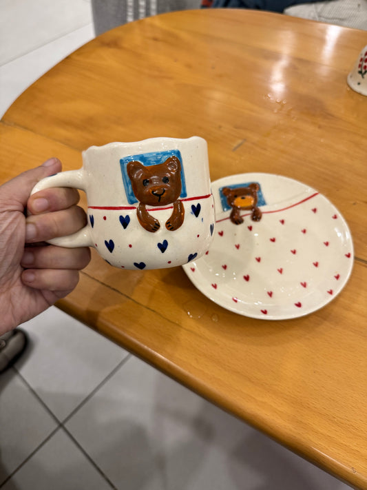 Cute Sleeping Teddy Mug & Saucer Set
