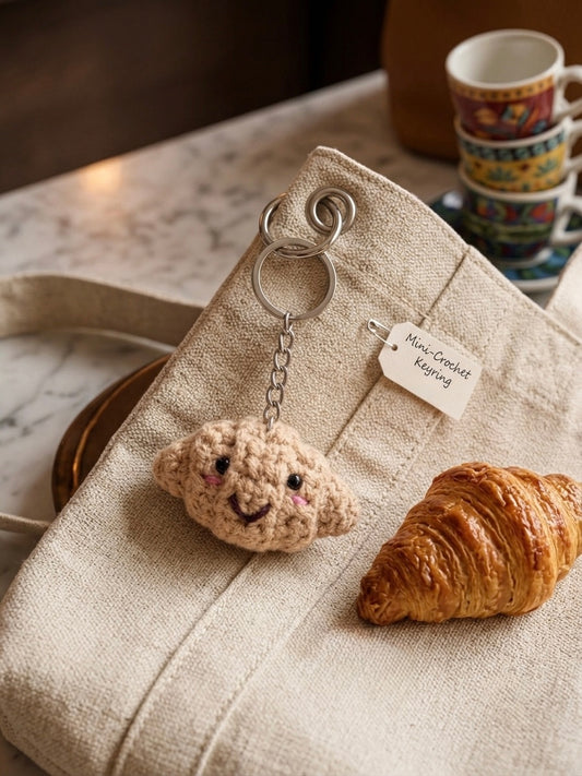 Cute Smiling Croissant Shape Crochet Keychain