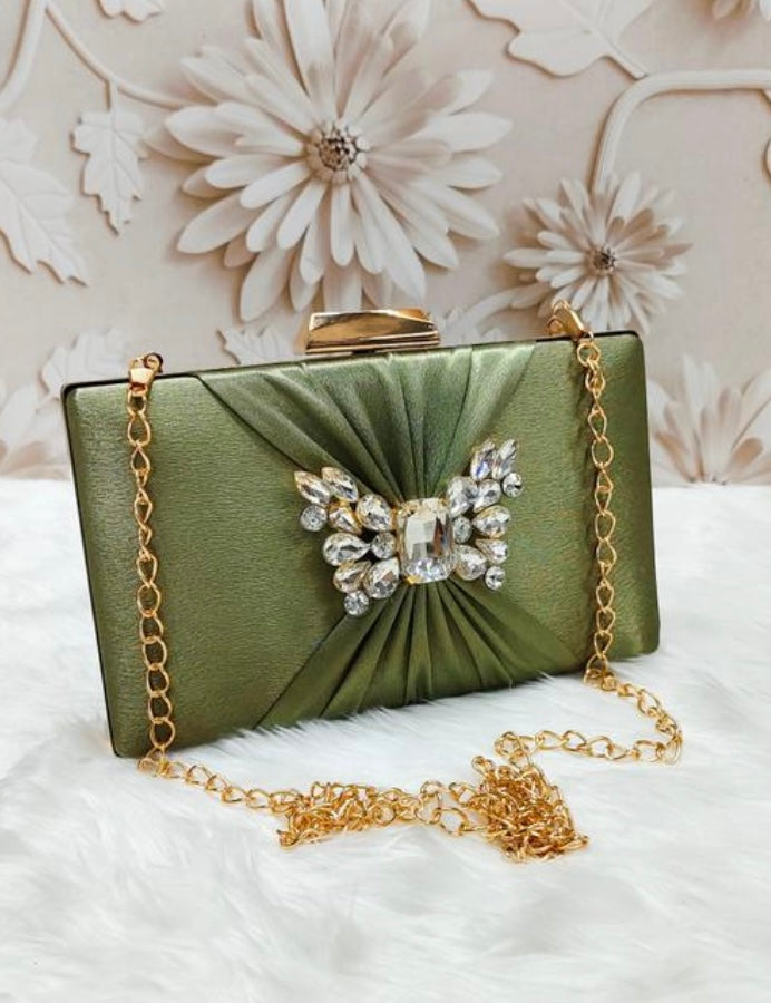 Elegant Satin Box Party Clutch Bag with Decorative Rhinestones Embellishments