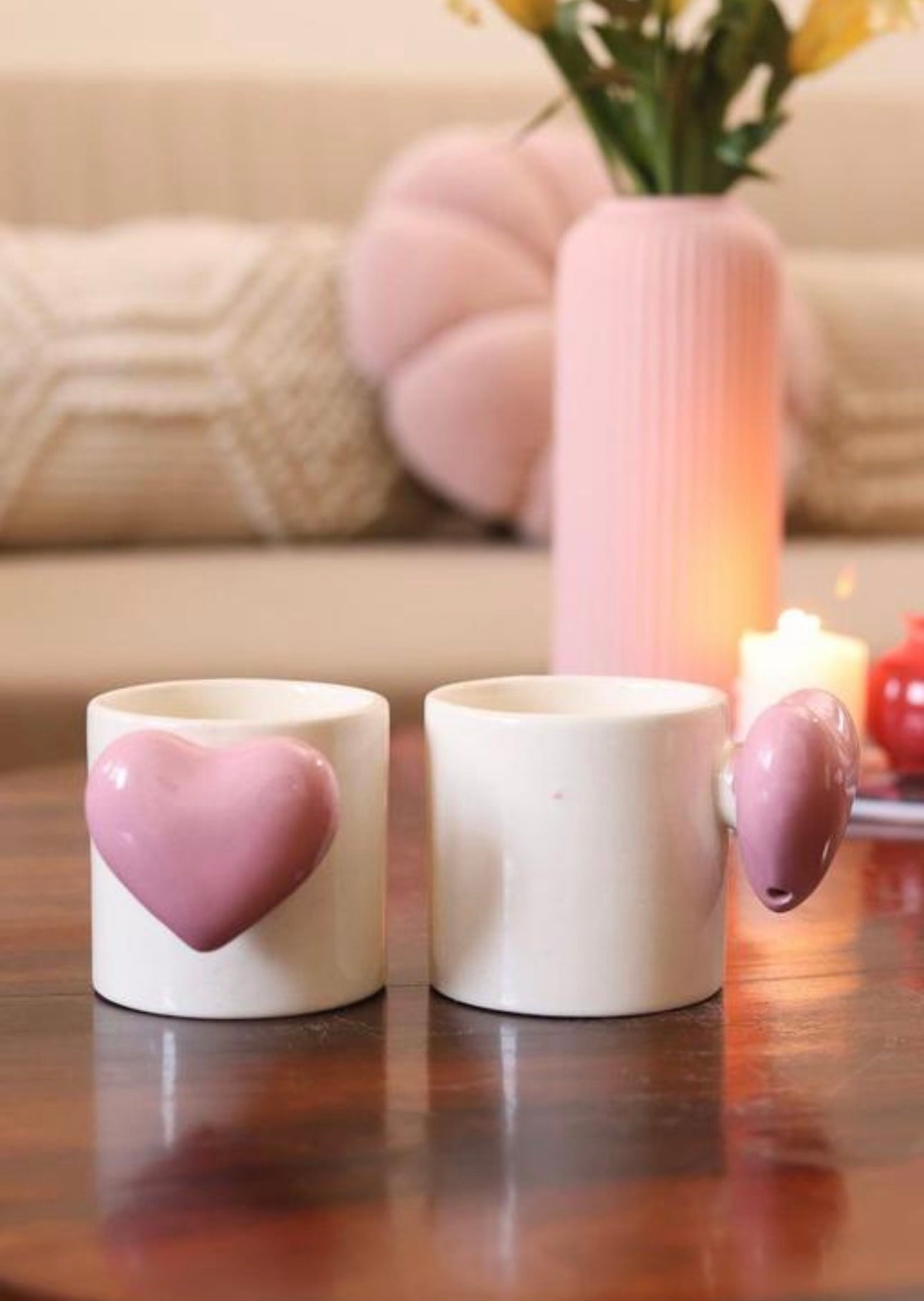 Trending 3D Pink Heart Handle Mug