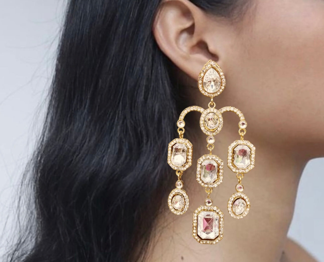Large Kundan Branches Drop Earrings