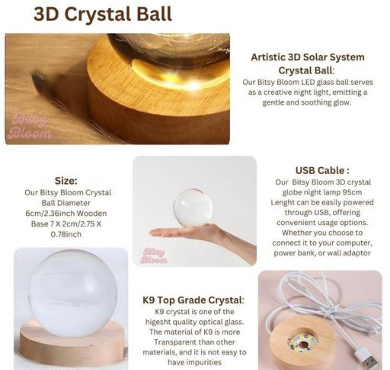 3D Crystal Ball LED Night Light