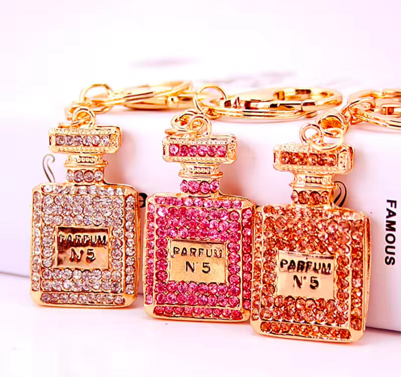 Perfume Shape Metal Rhinestones Keychain