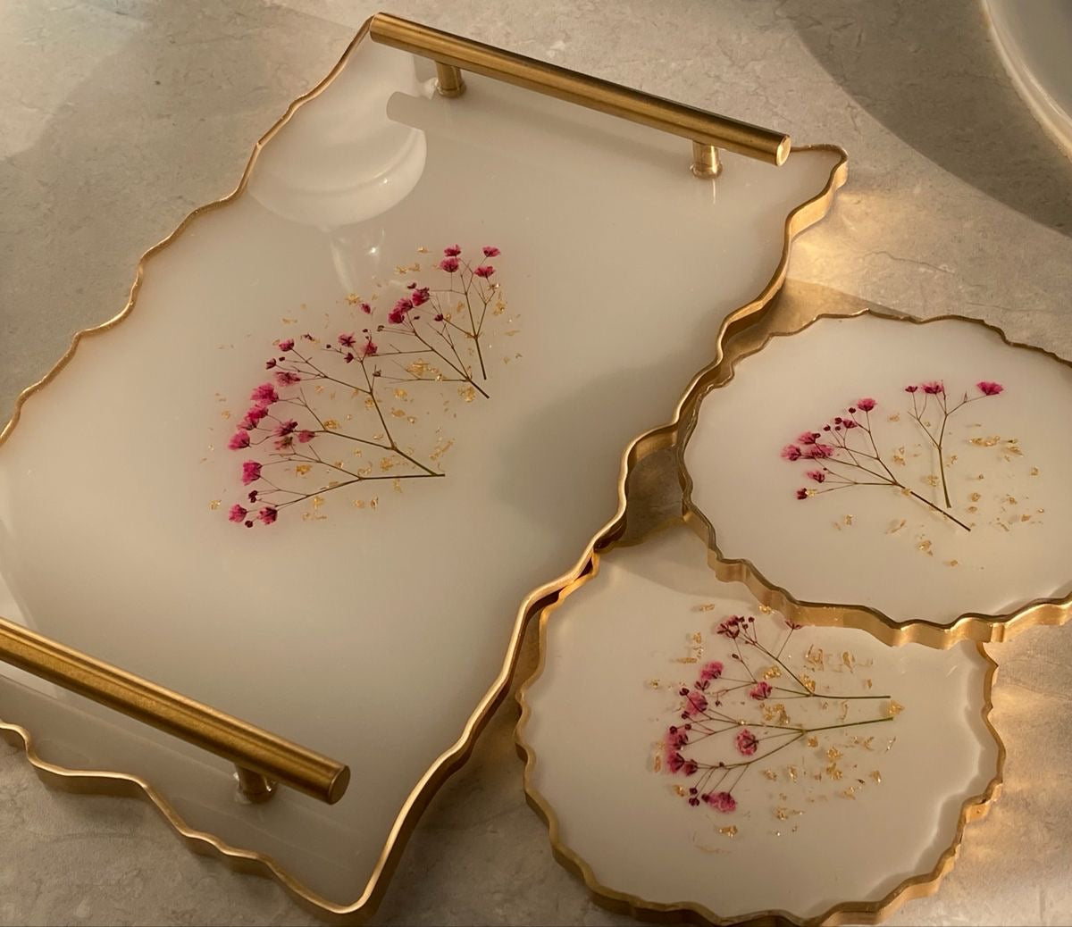 Decorative Tray with Gold Handles