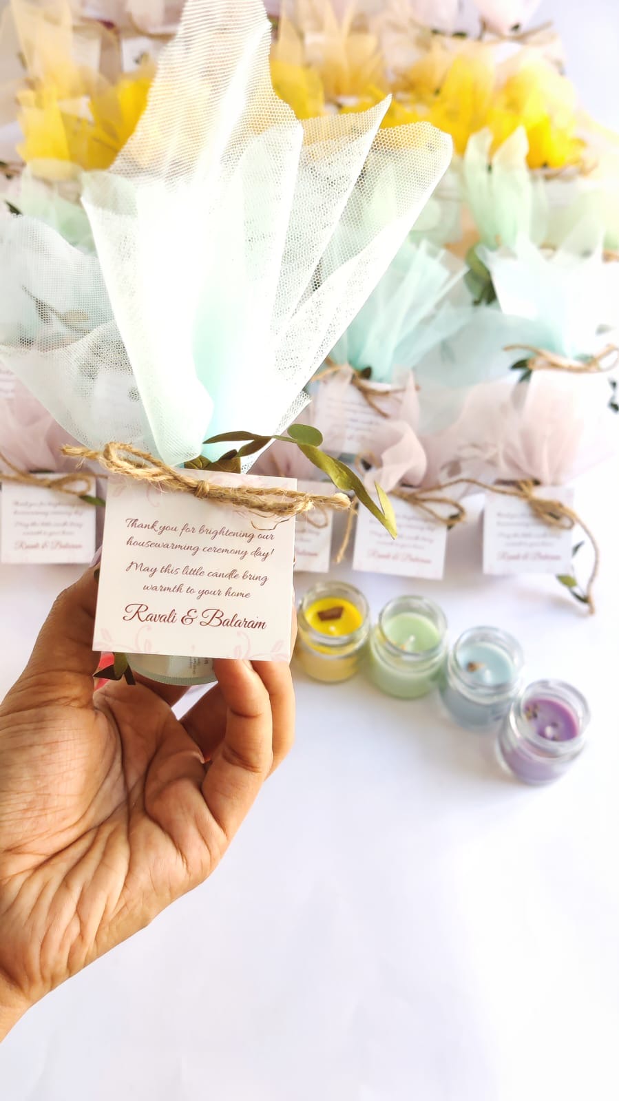Votive Jar Candles for Return Gifts/Favours with Packaging & Personalised Tags