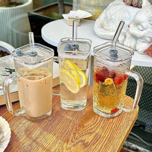 Chic Striped Glass Tumbler with Handle