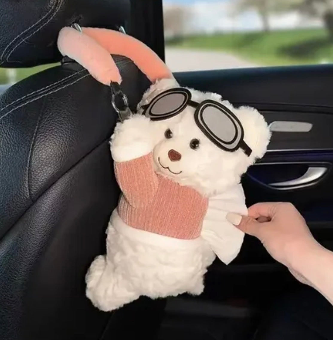 Cute Plush Teddy bear Car Tissue Holder and Bag (2 in 1)