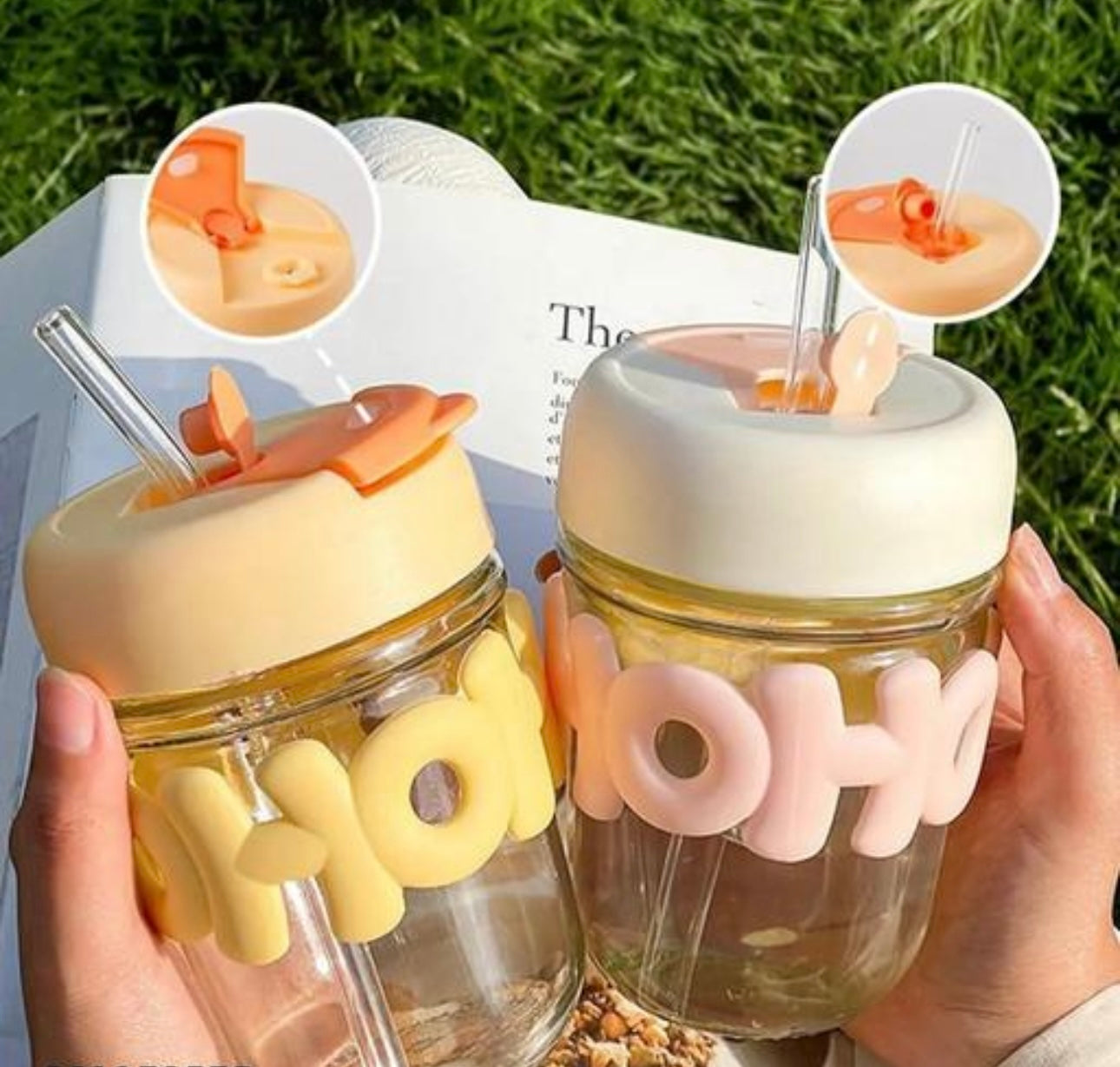 Cute Hohoho Portable Glass Tumbler with Straw & Lid