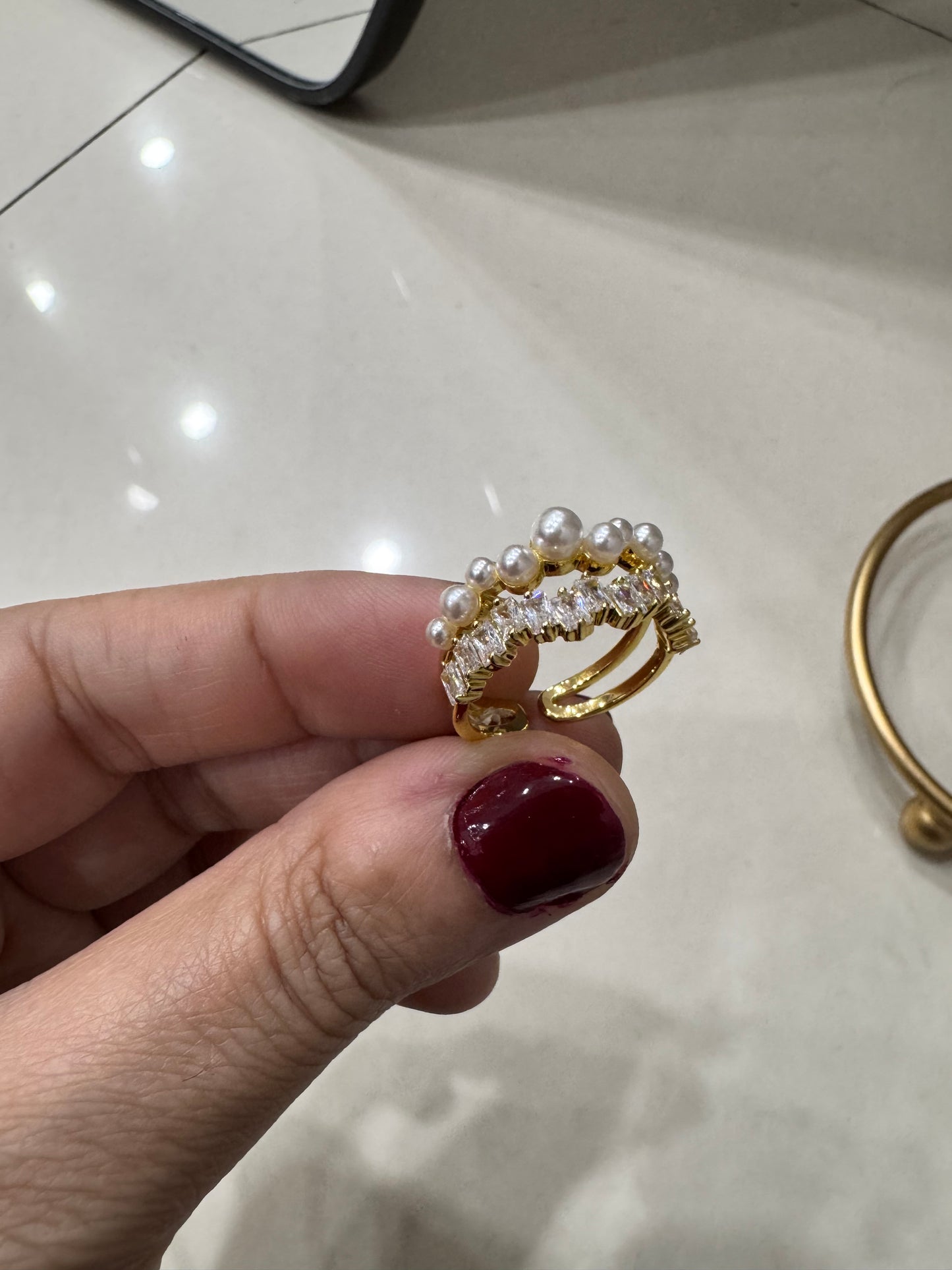 Elegant Gold Double Layered Pearl Minimalist Ring