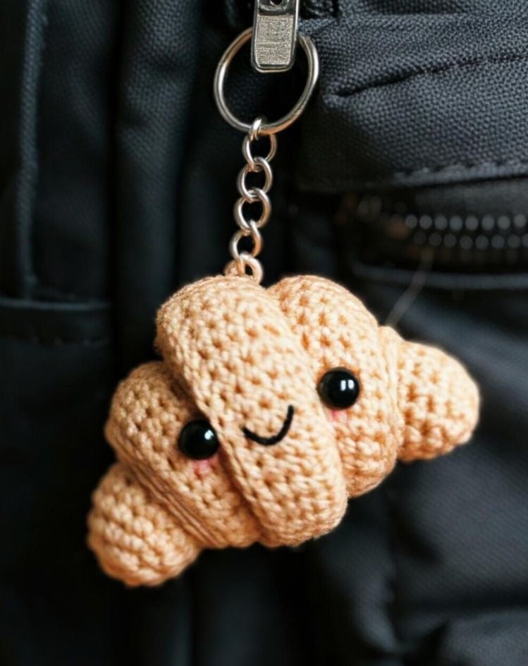 Cute Smiling Croissant Shape Crochet Keychain