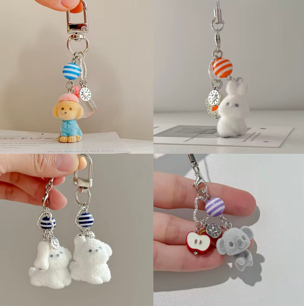 Adorable Soft Cute Plushy Dog Keychain / Stuffed Animal Keychain