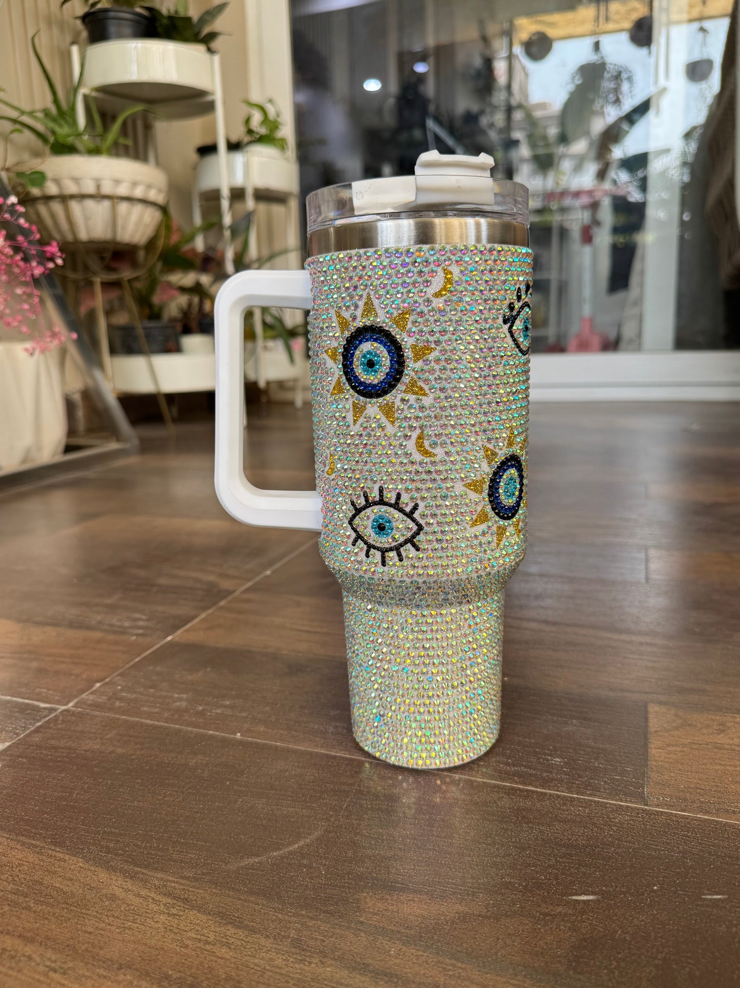 Aesthetic “Evil Eye” Detail Rhinestones Studded Tumbler