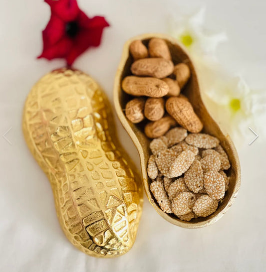 Luxe Gold Decorative Multipurpose Peanut Shape Trinket Tray