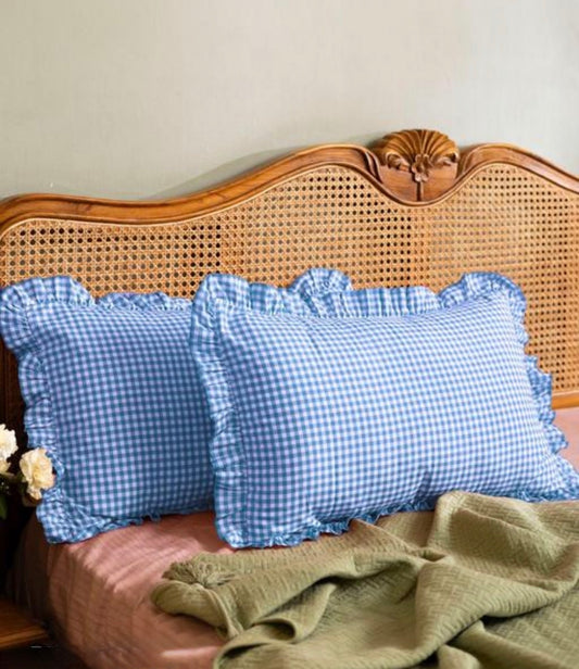 Elegant Blue Plaid Pillow Covers - Set of 2 (Size - 27x17”)