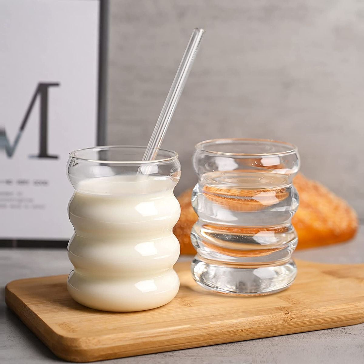 Chunky Aesthetic Pinteresty Spiral Glasses with Glass Stirrers - Set of 2