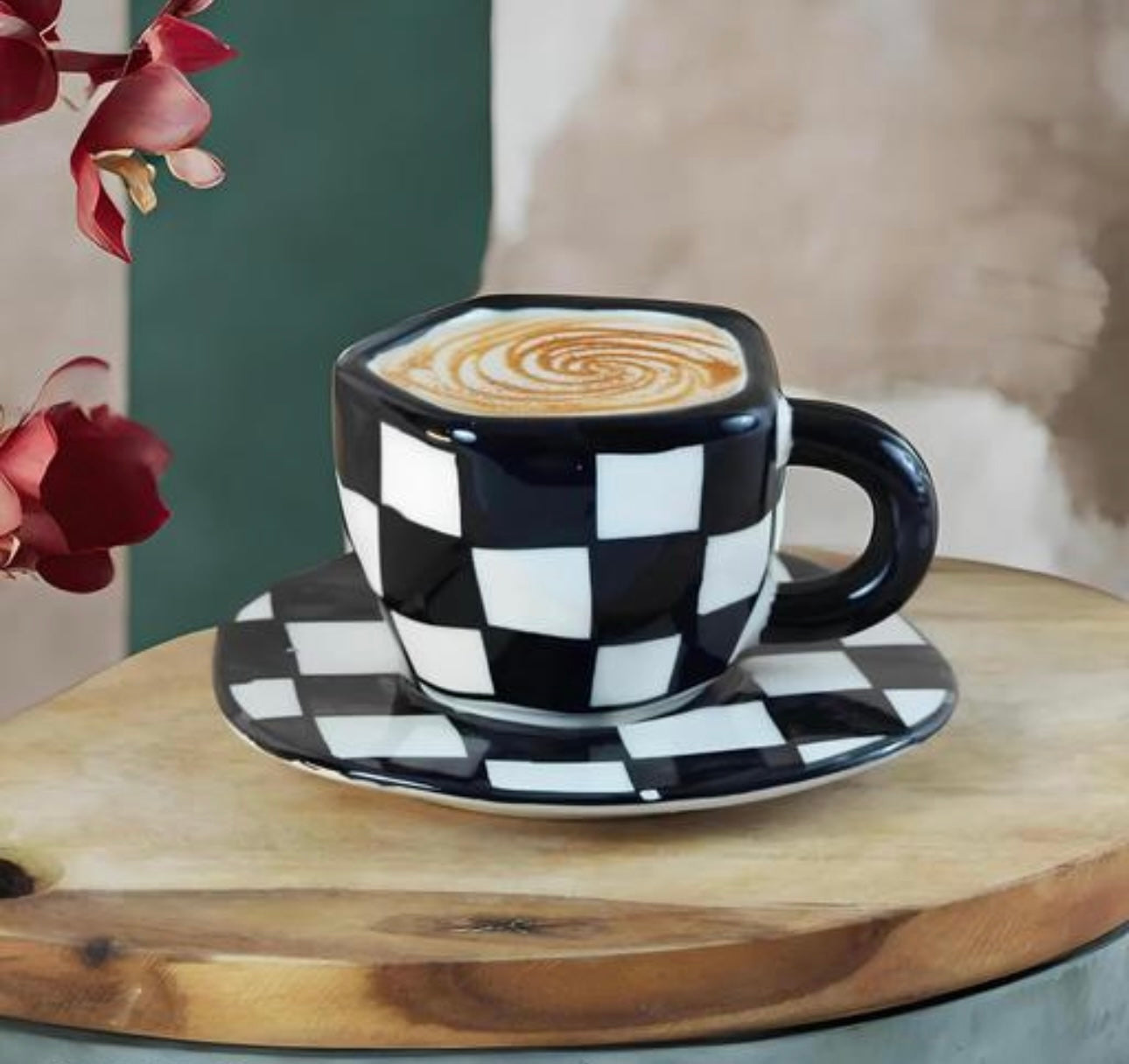 Checkered Mug and Saucer Set