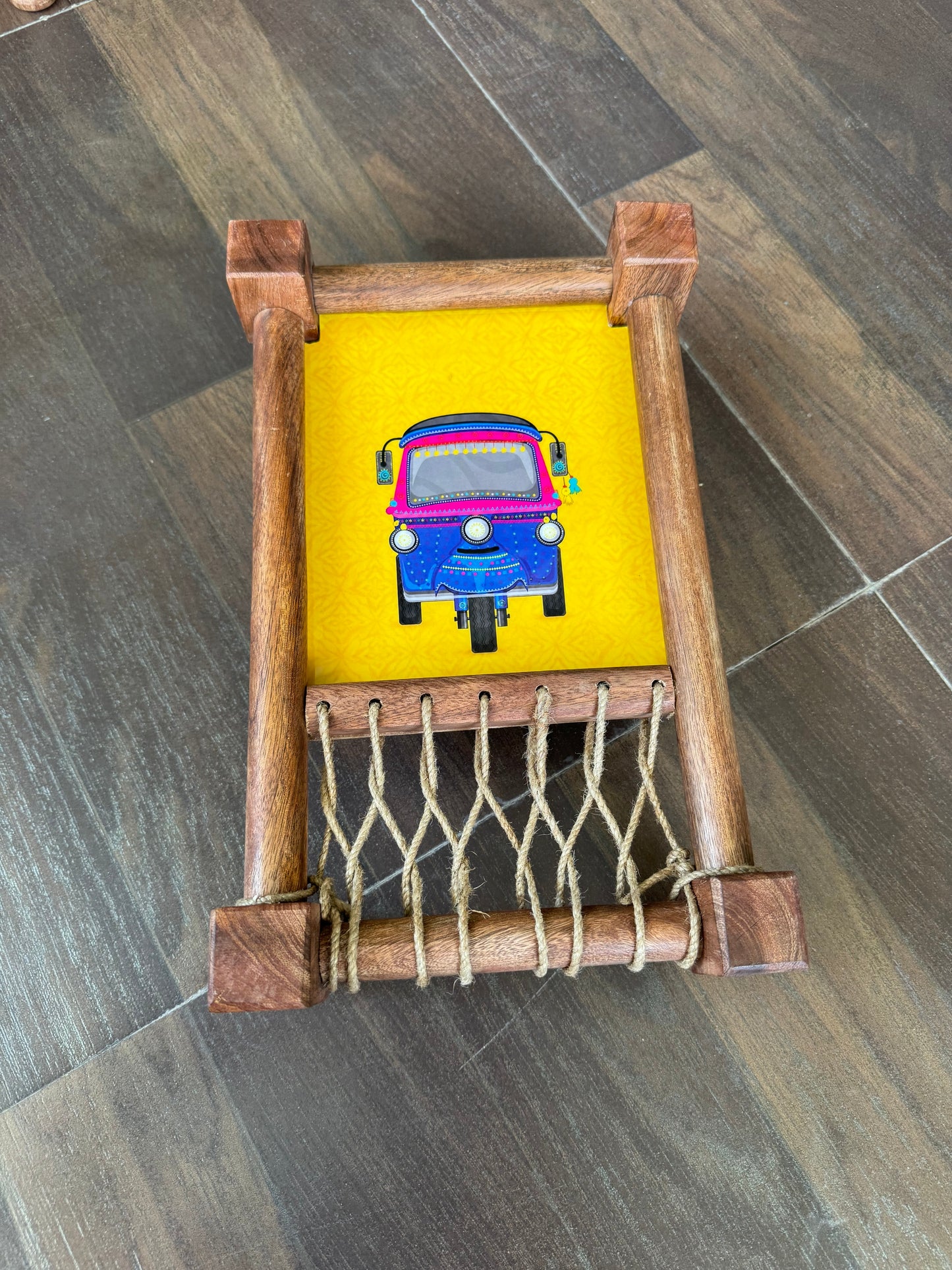 Ethnic “Auto Riksha” Print Wooden Khatiya Tray/ Khaat Tray / Khaat Platter / Khatiya Platter / Cot Tray