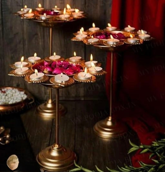 Decorative Metal Candle Tea Light/Diya Holder (Gold) - Set of 3