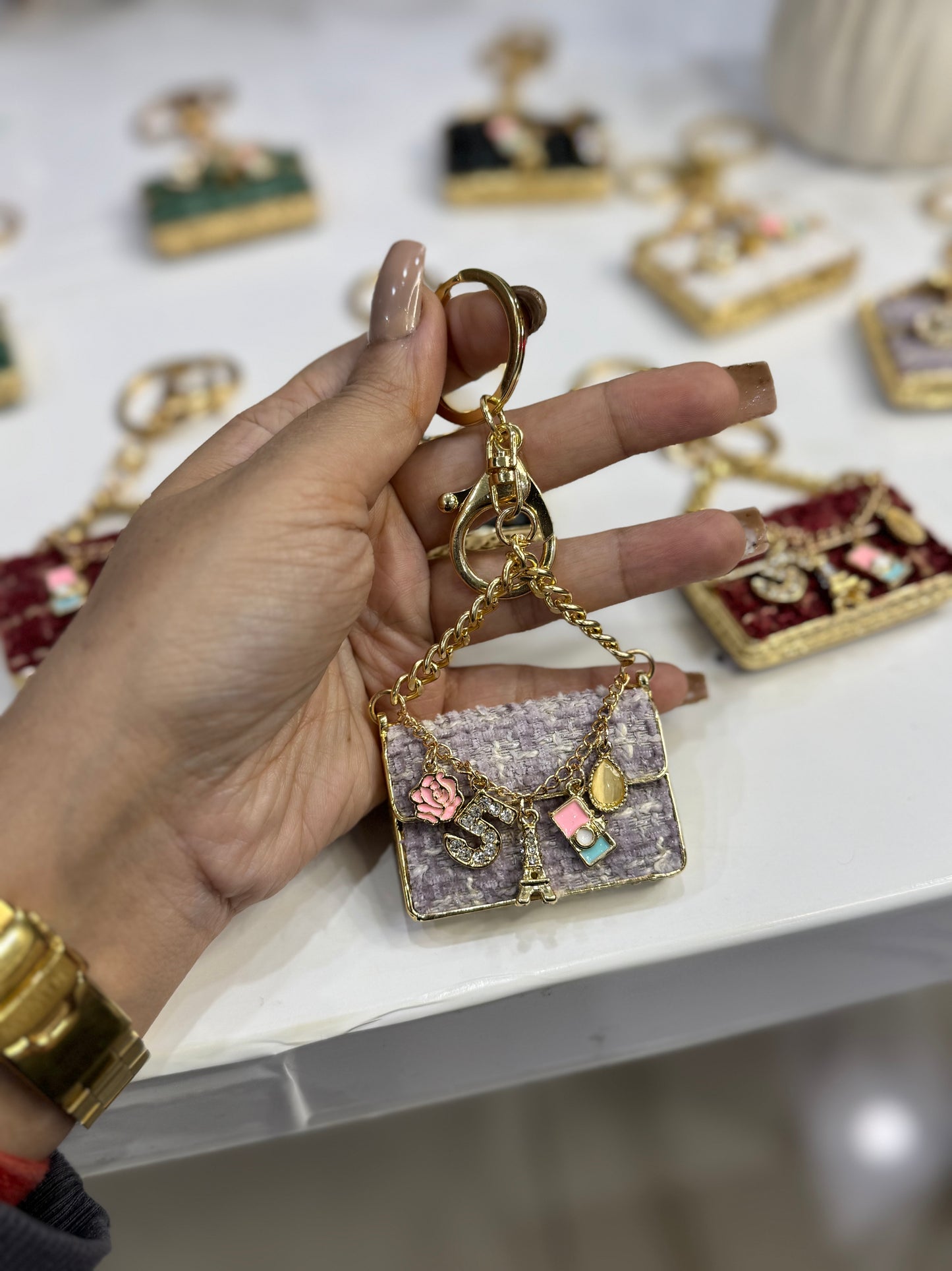 Exclusive Handbag Shape Metal Rhinestones Keychain