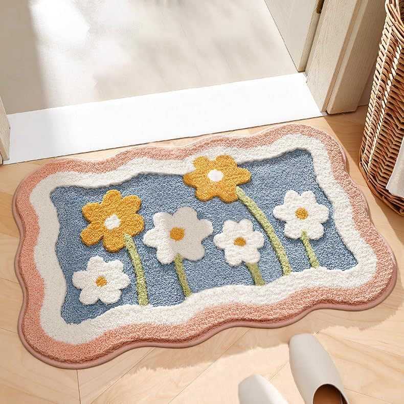 Flower Print Anti-Slip Fluffy Doormat