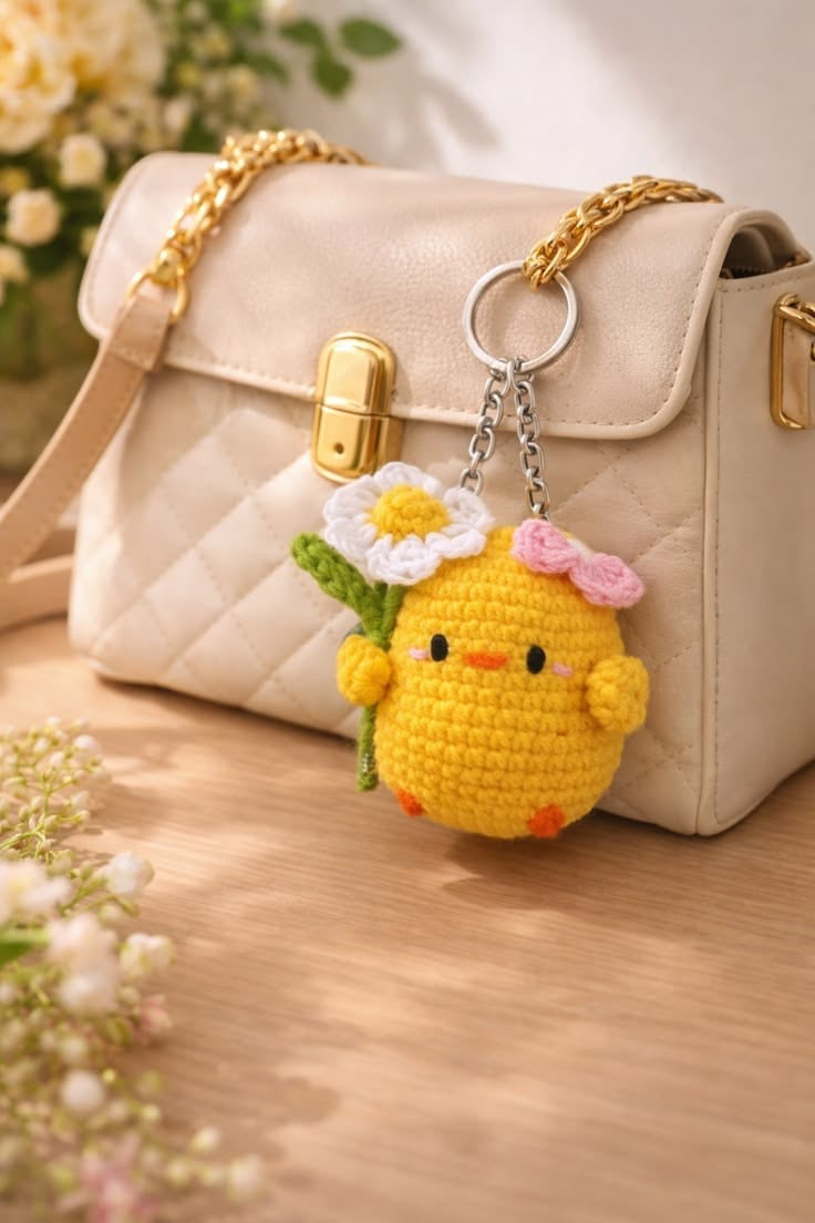 Adorable Yellow Duck Crochet Keychain