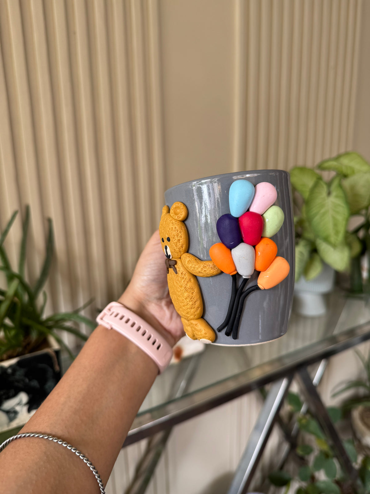 Cute Teddy with Balloons Handmade Ceramic Mug (250 ml)