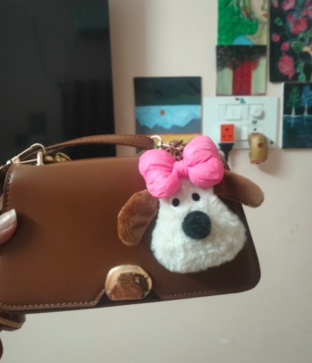 Cute Faux Fur Plushy Dog Keychain