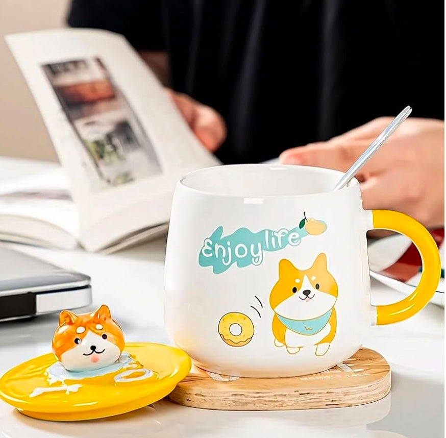 Cute Kitty Mug with Lid & Stirrer