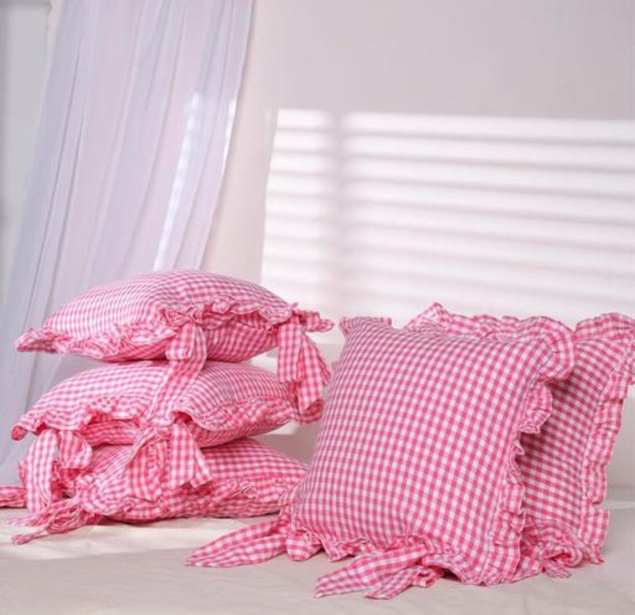 Cute Pink Plaid Ruffle Pillow Covers
