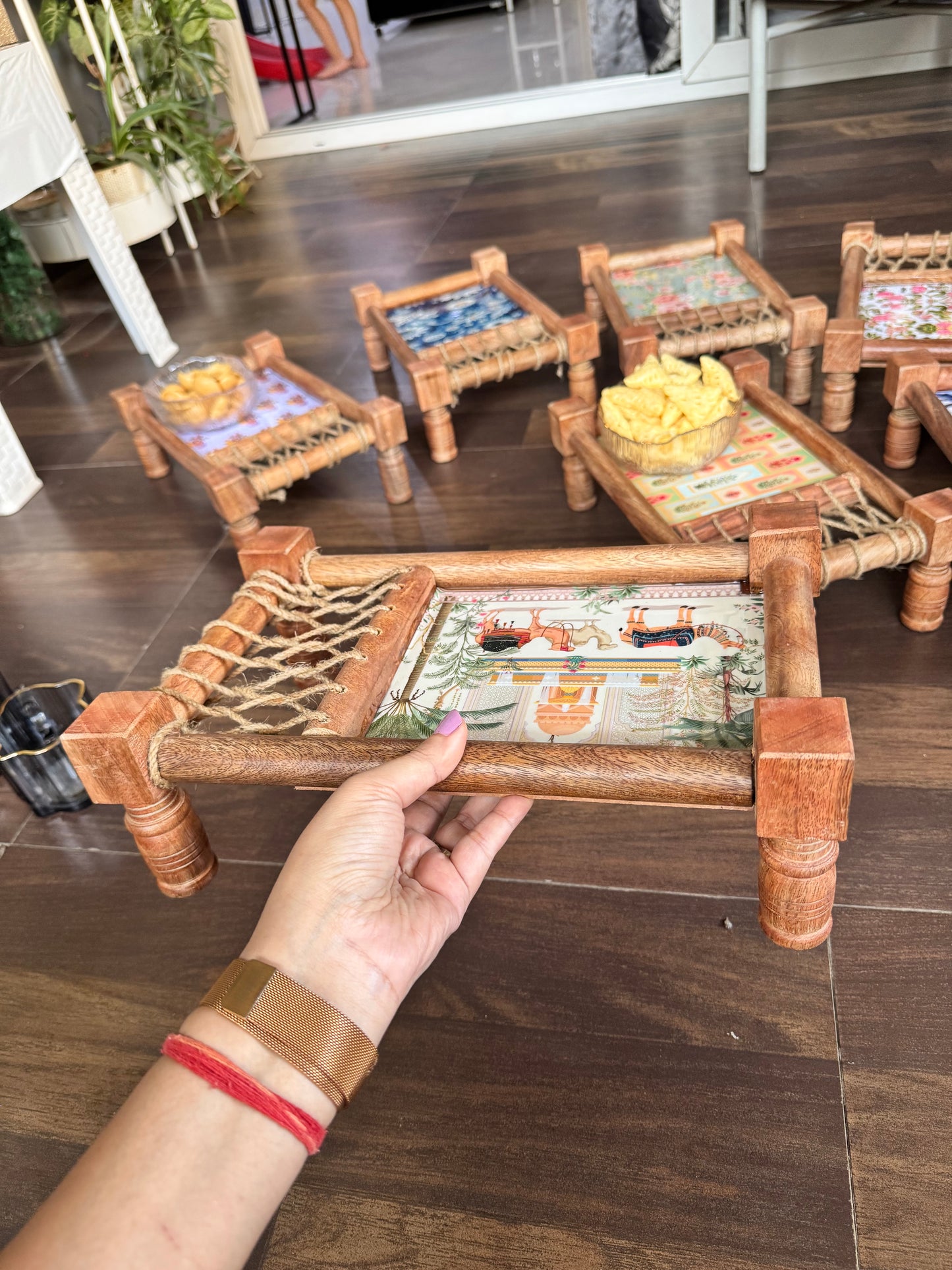 Aapno Rajasthan Ethnic Print Wooden Khatiya/Cot Tray
