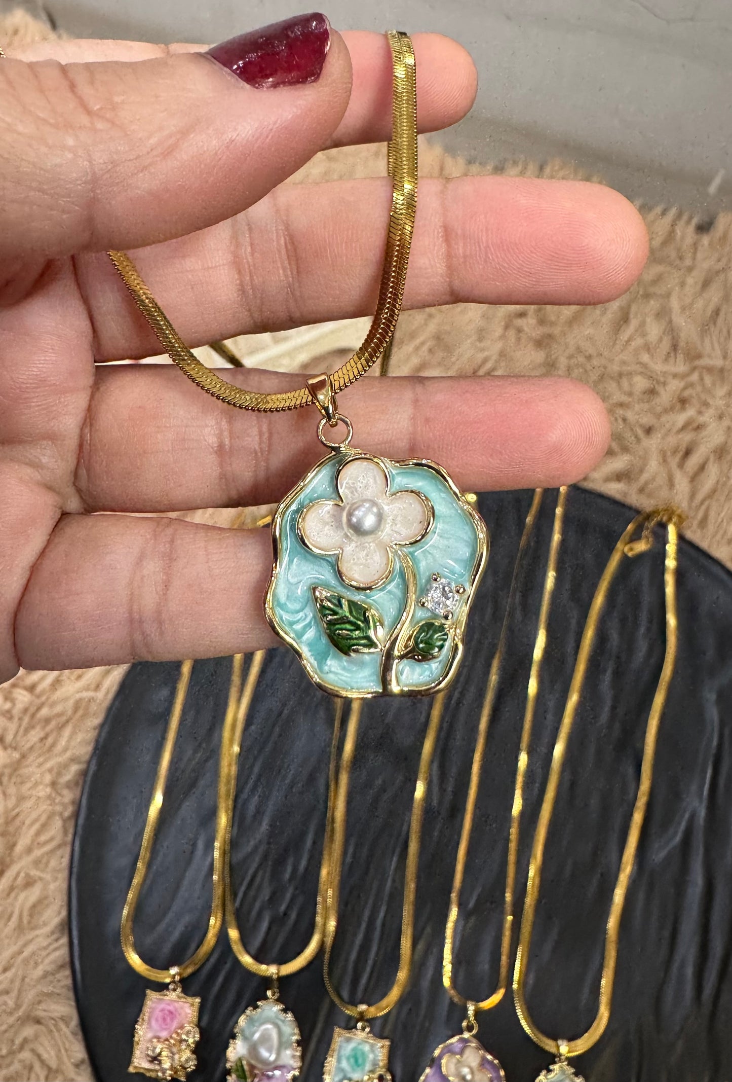 Classic Gold Plated Enamel Pendant (Random Design)
