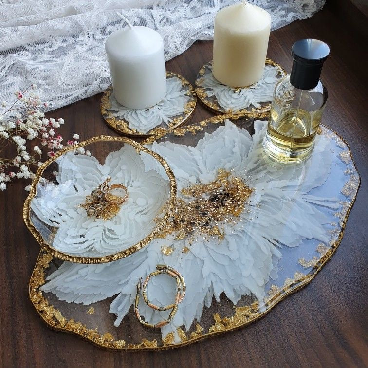 Decorative Tray and Coasters Set of 4